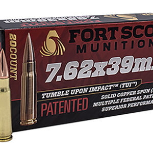 Fort Scott Munitions 762X39117SCV Tumble Upon Impact (TUI) Rifle 7.62x39mm 117 gr Solid Copper Spun 20 Per Box/ 10 Case