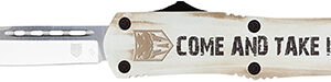CobraTec Knives MCATIFS3TNS FS-3 Come And Take It 3" OTF Tanto Plain D2 Steel Blade/White w/"Come And Take It" Cerakoted Aluminum Handle Features Glass Breaker Includes Pocket Clip