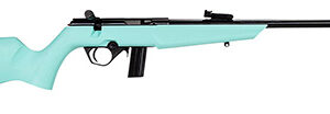 Rossi  RB22  Compact 22 LR 10+1, 16" Matte Black Button Rifled Free Floating Steel Barrel, Matte Black Stainless Steel Receiver, Cyan Monte Carlo Stock, Right Hand