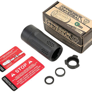 Strike Industries BS-OPPRESSOR-U-BK Oppressor Universal Blast Shield Multi-Cal 3.37"L 1.61"D Black Anodized Steel/Aluminum for Barrels with 1/2" & 5/8" Threads (Max .98"D Barrels)